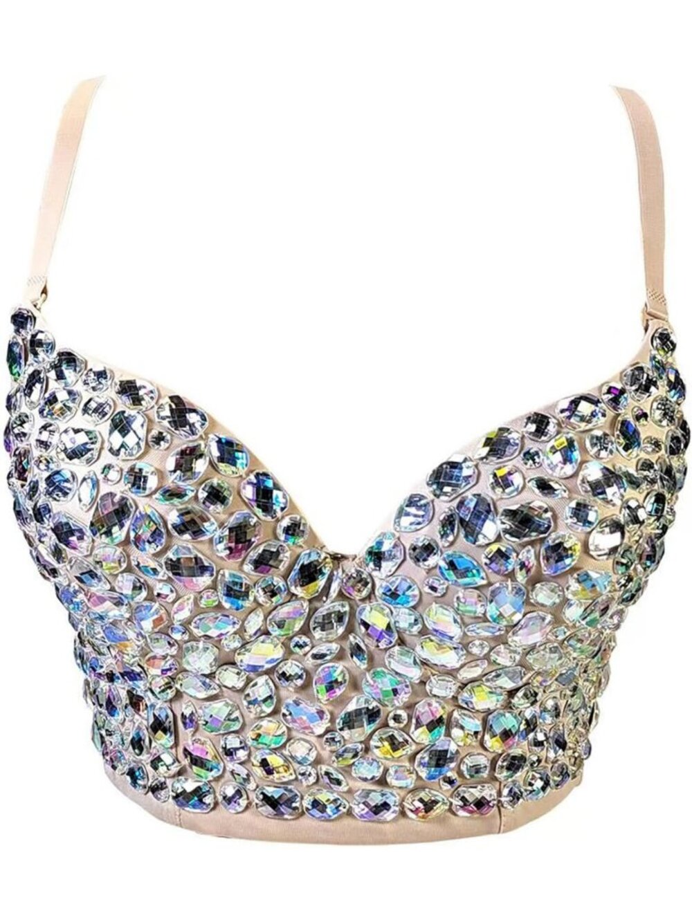 Lace Mesh Rhinestone Push-Up Bustier Corset Crop Top - Club Party Vest